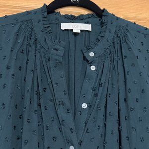 Loft Clip Ruffle Collar Shirt, Pine Needle Green, Medium
